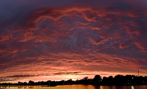 sunset sky panorama lake water stitch