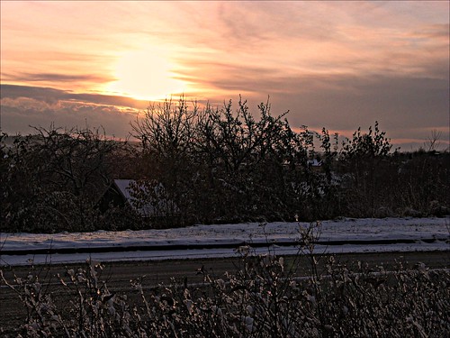 winter sunset snow evening zima soumrak večer sníh orlová