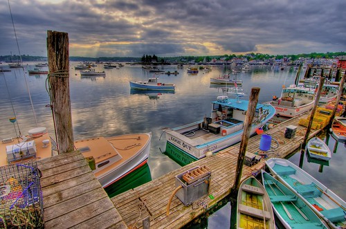 sunset beautiful clouds boats bay harbor pier aperture colorful warf calm serenity serene noiseninja hdr lobsterboats photomatix boothbayharbormaine hdrfrom3exposures
