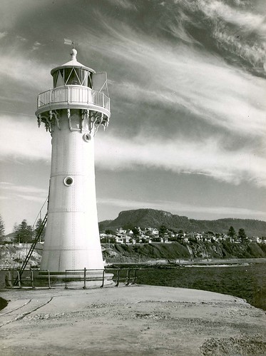 blackandwhite lighthouse clouds geotagged harbour archives newsouthwales regional wollongong illawarra mountkeira breakwaterlighthouse staterecordsnsw geo:lon=34419722 geo:lat=150906667