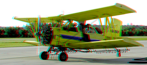 old plane airplane stereoscopic stereophoto 3d airport anaglyph spray equipment biplane redcyan 3dimages 3dphoto 3dphotos 3dpictures stereopicture
