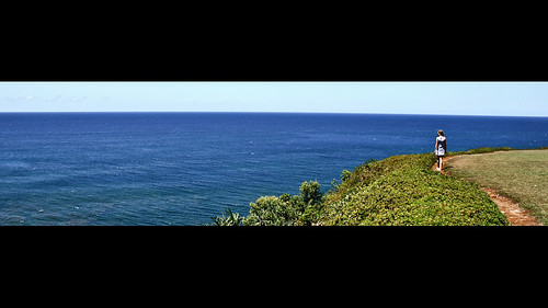 ocean blue cliff green water girl grass lady hawaii honeymoon pacific path sony north shore kauai wife alpha a200