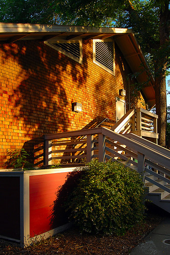 california old light red orange plants usa tree leaves lines wall stairs barn sunrise us wooden warm university glow shadows bright outdoor farm united silo strong states uc davis tones