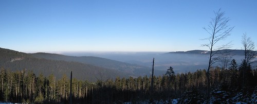 winter panorama tree nature sunshine clouds geotagged view czech valley inversion mountainrange šumava hamry stateček geo:lat=492019 geo:lon=1313915