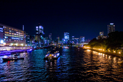 city bridge light building water japan night buildings river landscape lights boat reflex ship view parade osaka matsuri tenjin midosuji