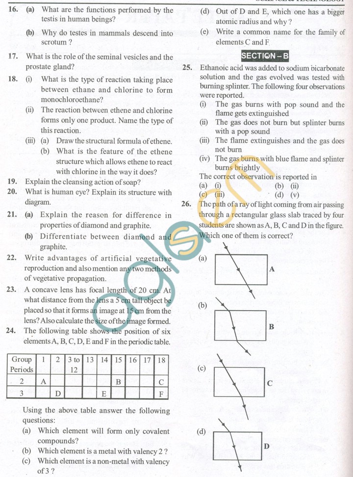 CBSE Solved Sample Papers for Class 10 Science SA2 - Set B