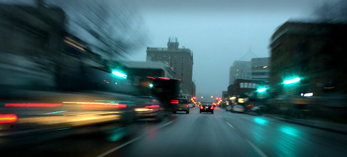 street reflection cars wet rain lights drive moving downtown driving traffic intersection scottstreet wausau ilovemypics