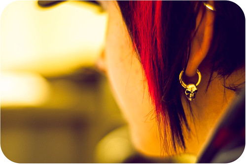 red black hair death skull earring