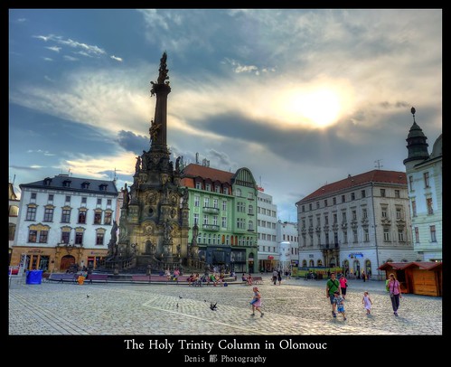 sunset architecture clouds square czech holy trinity column baroque
