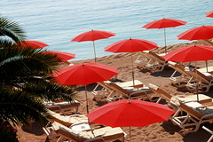 Red parasols for hot sun