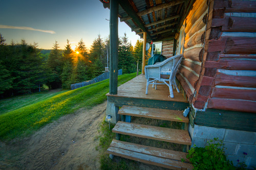 travel trees sunset holiday canada cold travelling nature stairs america forest photography evening countryside wooden chair exterior quebec terrace dusk north cottage relaxing vegetation chalet quite idyllic hdr province tadoussac renting 2star taddoussac
