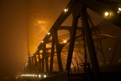 Tower bridge in heavy fog