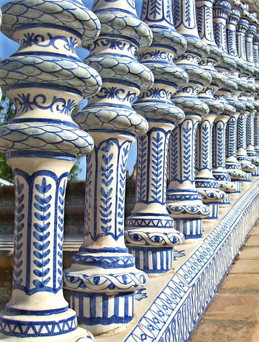 bridge blue españa ceramic sevilla spain seville andalucia bleu pont espagne plazadeespaña andalousie balustrade azulejos