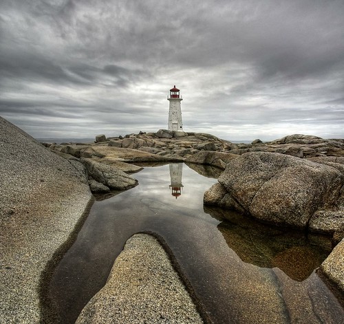 lighthouse canada reflection water puddle rocks skies novascotia stormy nikond70s peggyscove hdr southshore cs3 lighthousetrail photomatix 3ex vertorama