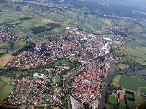 city river germany bayern deutschland bavaria main aerialview stadt fluss luftbild segelflug aerialpicture aerophoto hassfurt