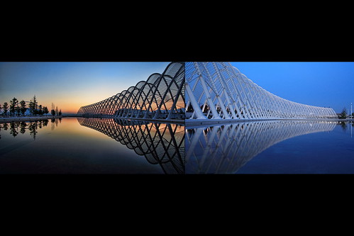 blue sunset orange ice water architecture canon fire diptych published athens greece calatrava canon350d 365 olympics santiagocalatrava oaka canonef50mmf14usm canonefs1022mmf3545usm ελλάδα αθήνα canon40d toomanytribbles