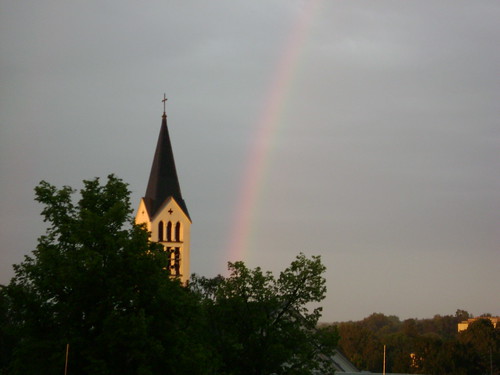 sunset church germany deutschland rainbow allemagne eglise coucherdesoleil saarland arcenciel sarre igb stingbert sanktingbert hélèned saintingbert