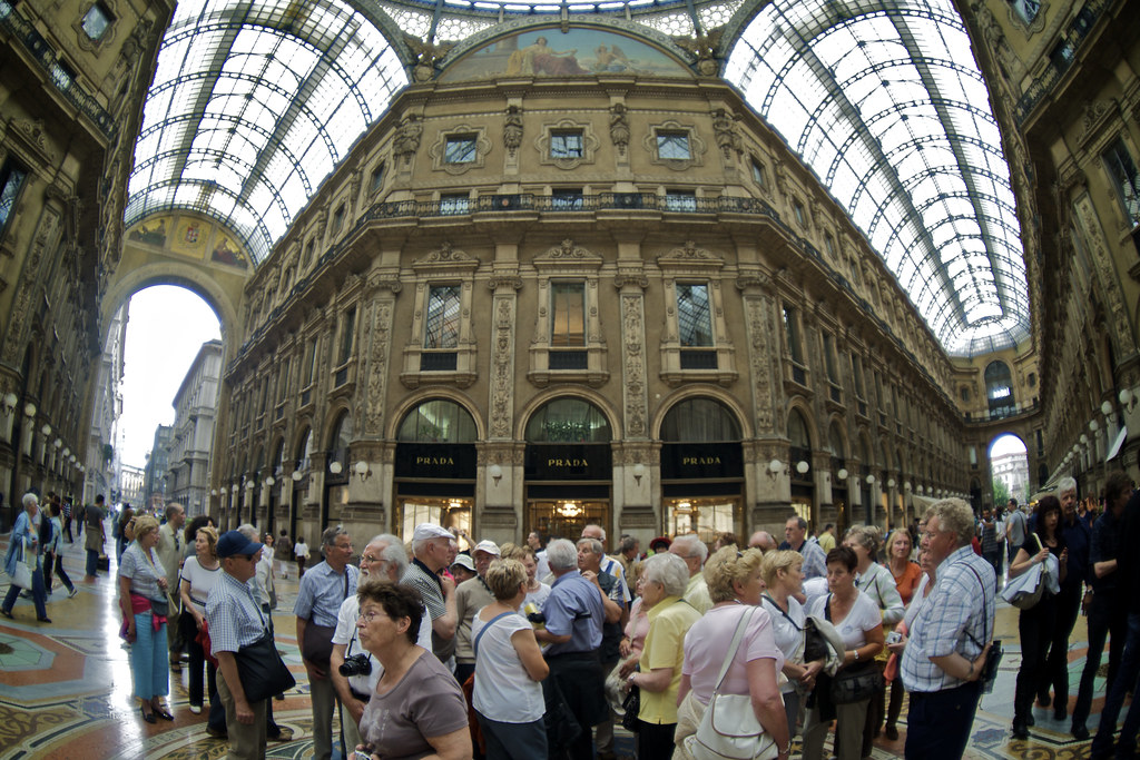 Italian Tourists Outside Prada at Galleria Vittorio Emanuele II