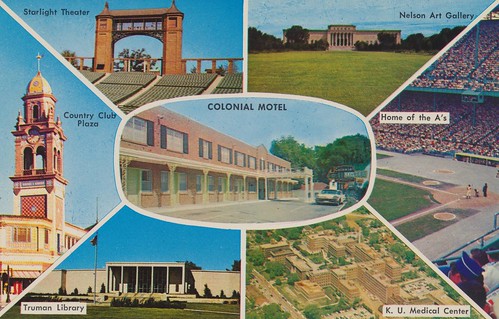 vintage baseball postcard colonial motel kansascity kansas bestwestern aaa aha qualityinn duncanhines multiview