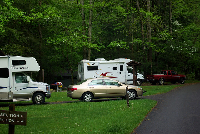 Coachman and Winnebago View Motorhomes in Elkmont Campground, Great Smoky Mountains National Park, May 4, 2009