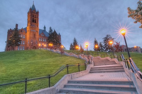 newyork stairs lights spring nikon d70 dusk tripod syracuse hdr starbursts syracuseuniversity photomatix crousecollege tokina1116mm yourphototips scottwdw scottthomasphotography