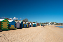Brightly colored beach houses at Brighton Beach