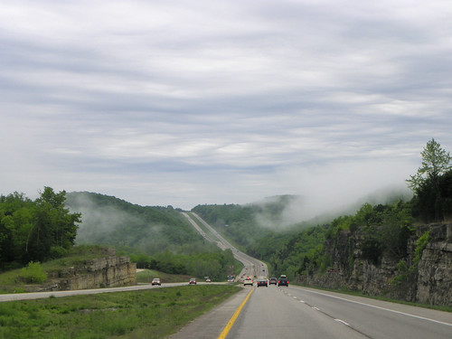 fog missouri ozarks highway65 southernmissouri road roads highway highways hwy65 south hills landscape outdoor 65 southbound traffic vehicles cars scenic sky clouds cliffs bluffs