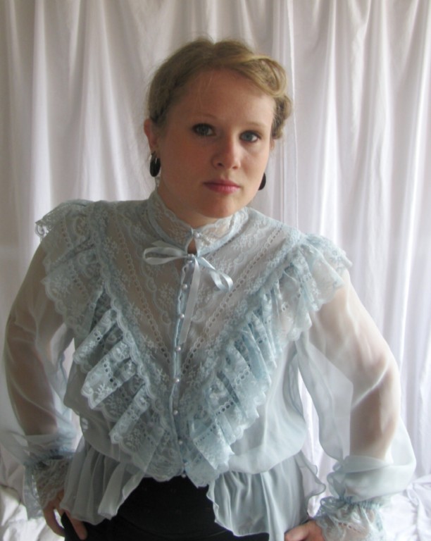 Victorian Style Pale Blue Chiffon & Lace Ruffled Blouse Front - a photo ...
