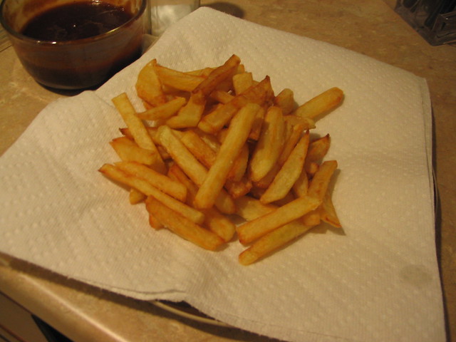 Home made french fries (chips) and home made BBQ sauce