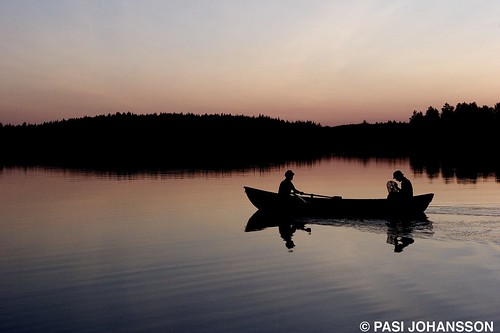 sunset lake finland boat fishing cray