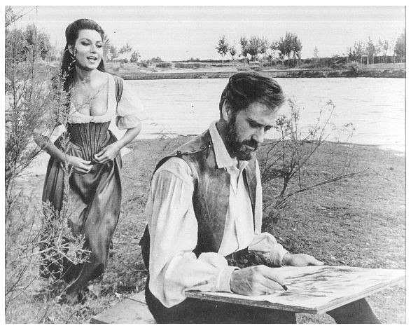 Mel Ferrer y Rosanna Schiaffino a orillas del Tajo en Toledo durante la grabación de la película El Greco en 1964