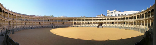 panorama architecture spain view empty wide arches ring full arena ronda rhonda inside andalusia bullring bullfighting plazadetoros plazainfocus2010
