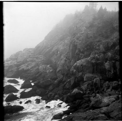 ocean film fog maine cliffs squareformat monhegan
