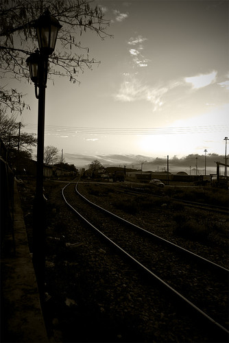 white black sunrise lights railway