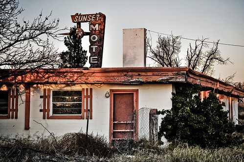 door sunset sky usa west building sign evening tv texas desert decay unitedstatesofamerica motel pole cables signage electricity poles deserted monahans