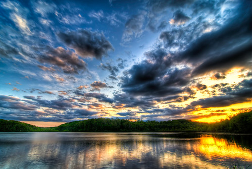 sunset lake clouds spring hdr
