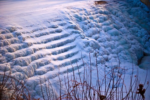 sunset snow ice water dam branches steps glacier twigs giantsteps