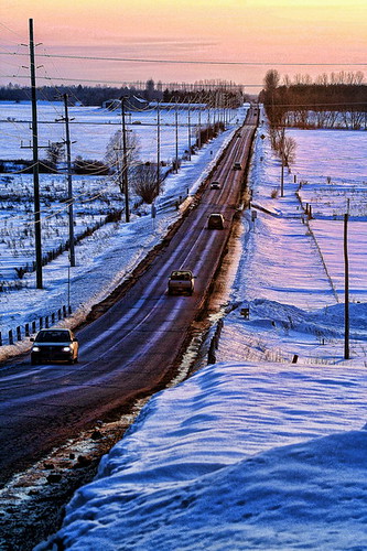 winter sunset highway