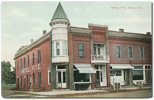 usa signs color history buildings advertising awning mail postoffice indiana streetscene bicycles shops hotels storefronts businesses barbers starkecounty hoosierrecollections