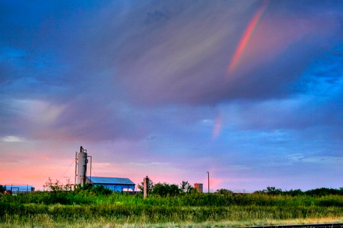 sunset train geotagged us rainbow texas unitedstates farm tracks remote bellevue hdr lightroom photomatix tonemapped 2ev geo:lat=33657477 geo:lon=98050092