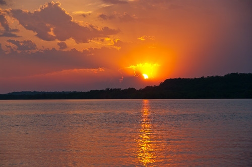 sunset sky lake oklahoma water clouds