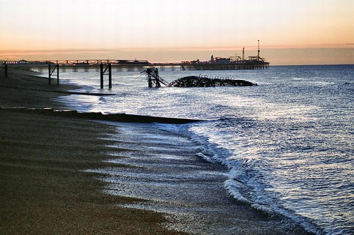 sea beach water silhouette sunrise brighton palacepier sonyalpha