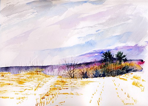 art watercolor painting landscape michigan february midmichigan