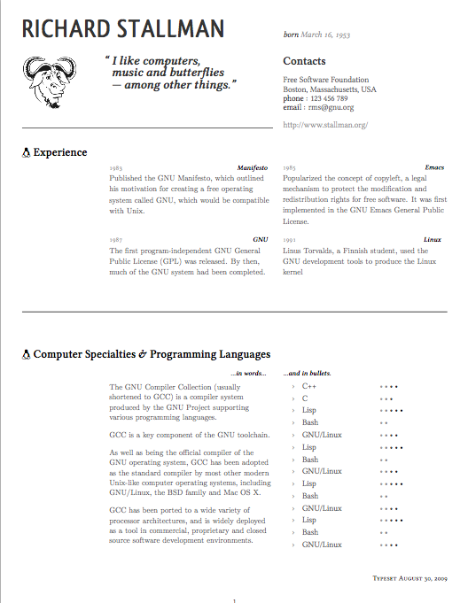 resume format  xelatex resume template