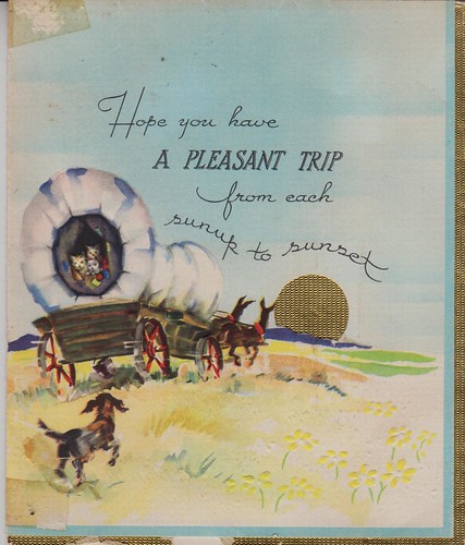 vintage scrapbook card 1942 greetingcard coveredwagon marjoriecasper