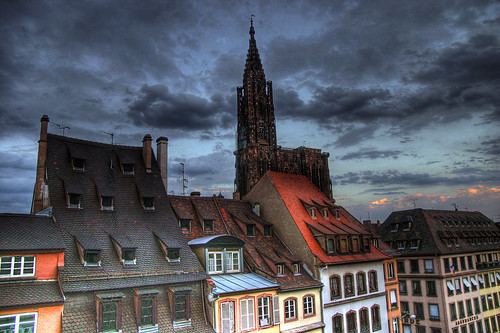 blue houses roof sunset red sky france clouds cathedral cloudy strasbourg saturation hdr photomatix