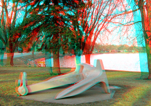 park old lake water stereoscopic stereophoto 3d spring anaglyph iowa anchor redcyan 3dimages 3dphoto 3dphotos 3dpictures