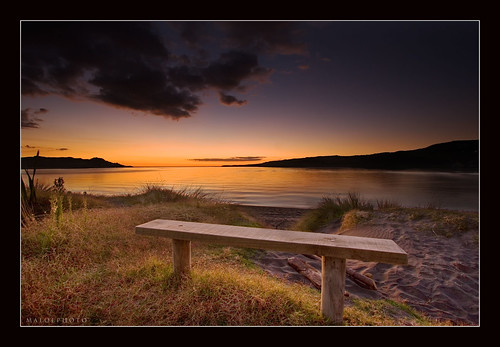 blue light sunset newzealand orange seascape reflection look night canon bench landscape view seat nz raglan 1022mm copyrighted canon30d pleasedonotusewithoutmypermission maloe4 maloephoto maloephotography markemirali