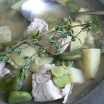 Chicken, rice and broad bean soup