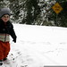 cautiously making his way down the snowy hill   on foot to daycare    MG 6460